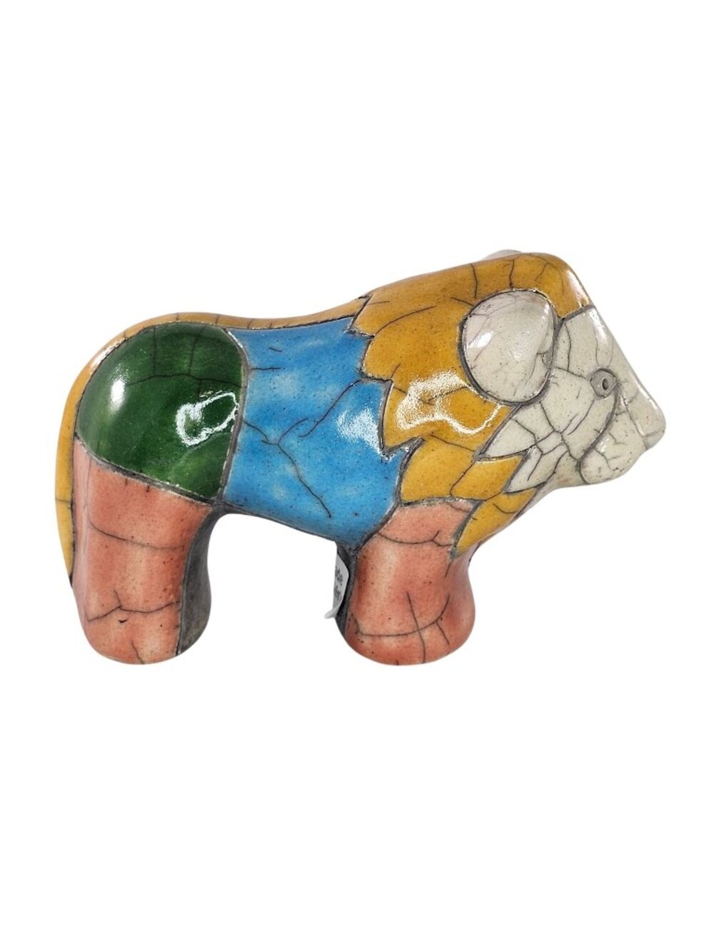 Raku Pottery Lion Multi Colored Ceramic Figurine Glazed Handmade In South Africa